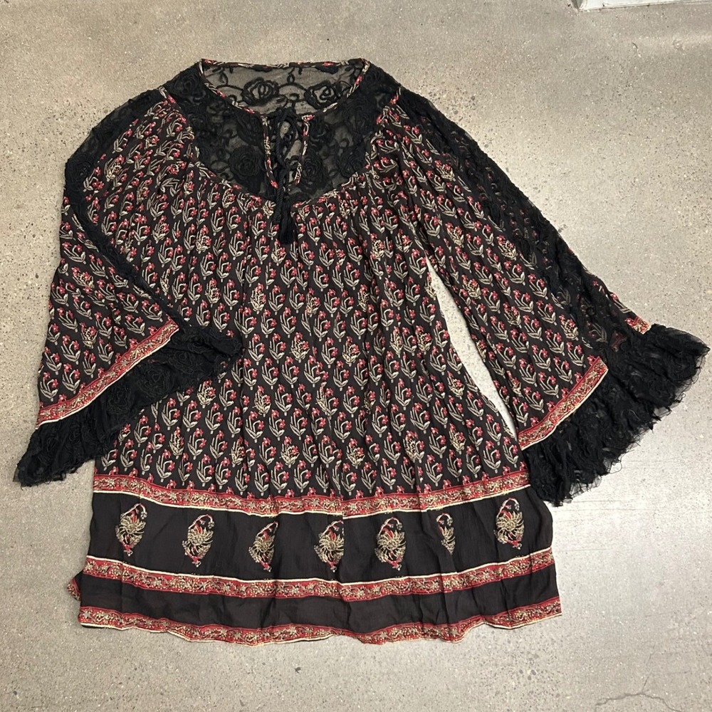 Free People Urban Outfitters Nomad Printed Floral Chiffon Black Combo Dress - Picture 3 of 11